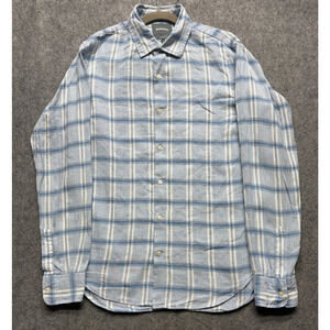 Bonobos Shirt Mens Large Blue White Plaid Linen Tailored Slim Fit Long Sleeve